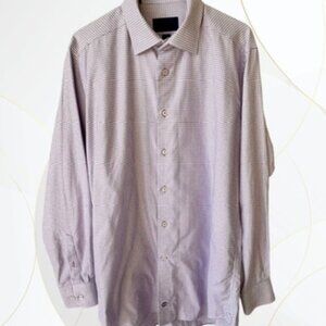 David Donahue Men’s Trim Fit Houndstooth Long Sleeve Button-Up Shirt